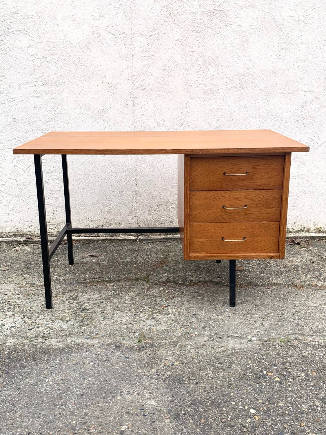 Vintage modernist desk in wood and metal