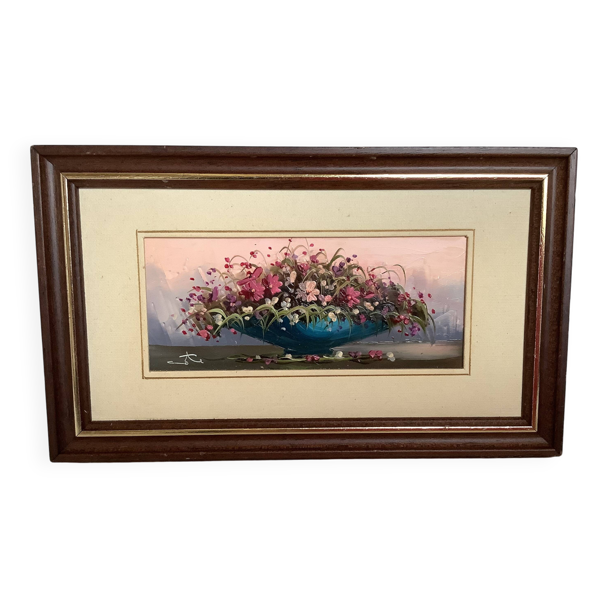 Small frame of flowers oil on hardboard