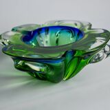 Sommerso green and blue pocket emptier by Flavio Poli for Seguso, Murano glass, Italy, 1970