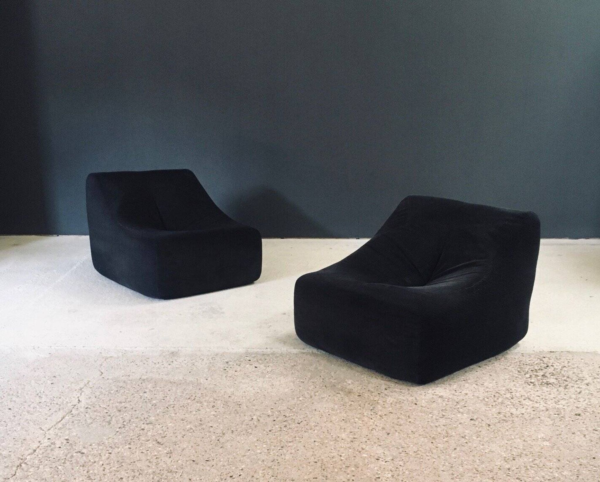 Mid-Century Modern French Corduroy Lounge Chairs, 1970s, Set of 2
