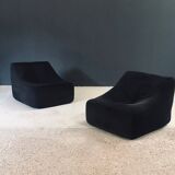 Mid-Century Modern French Corduroy Lounge Chairs, 1970s, Set of 2