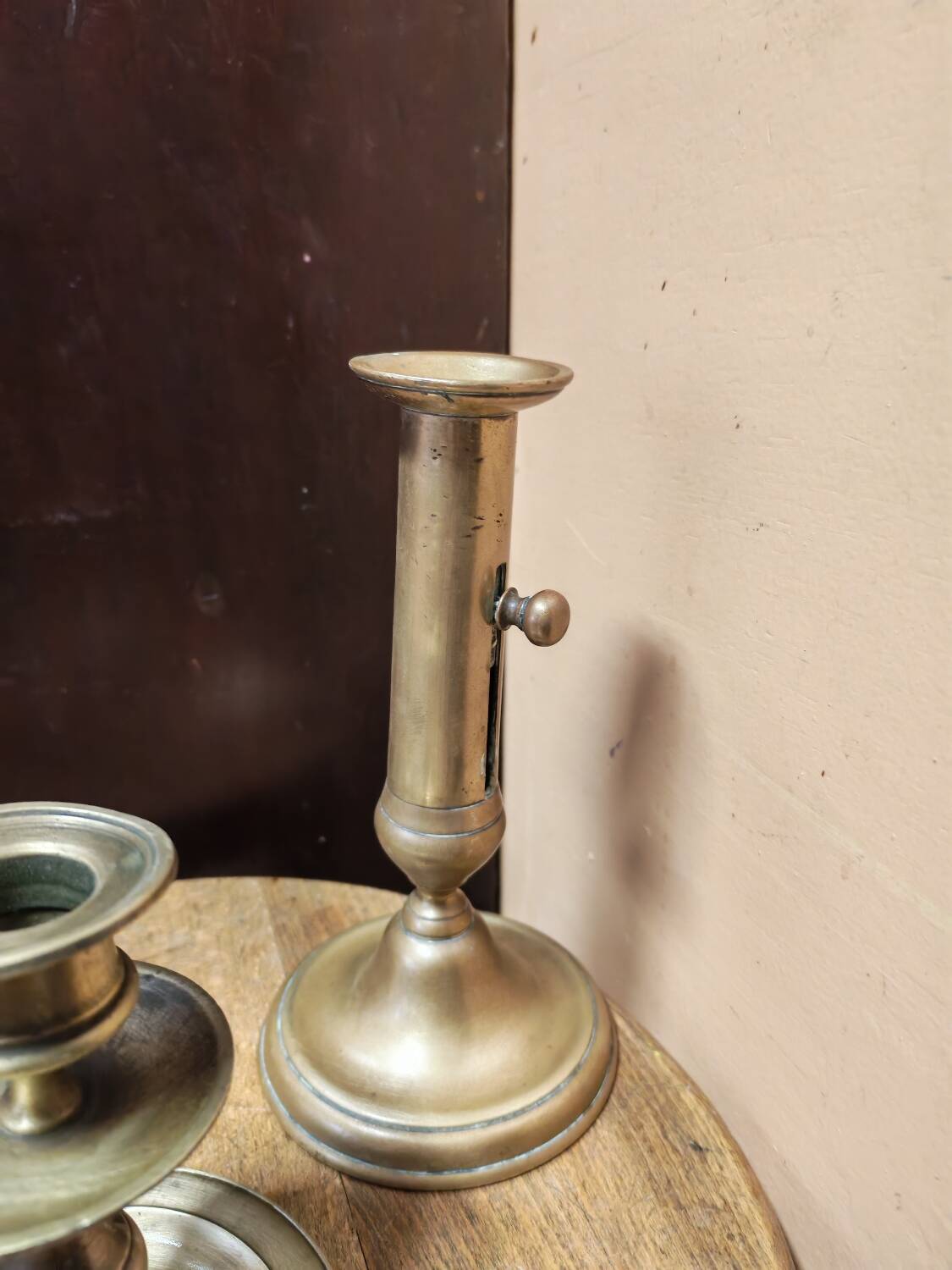 Set of three solid brass candle holders