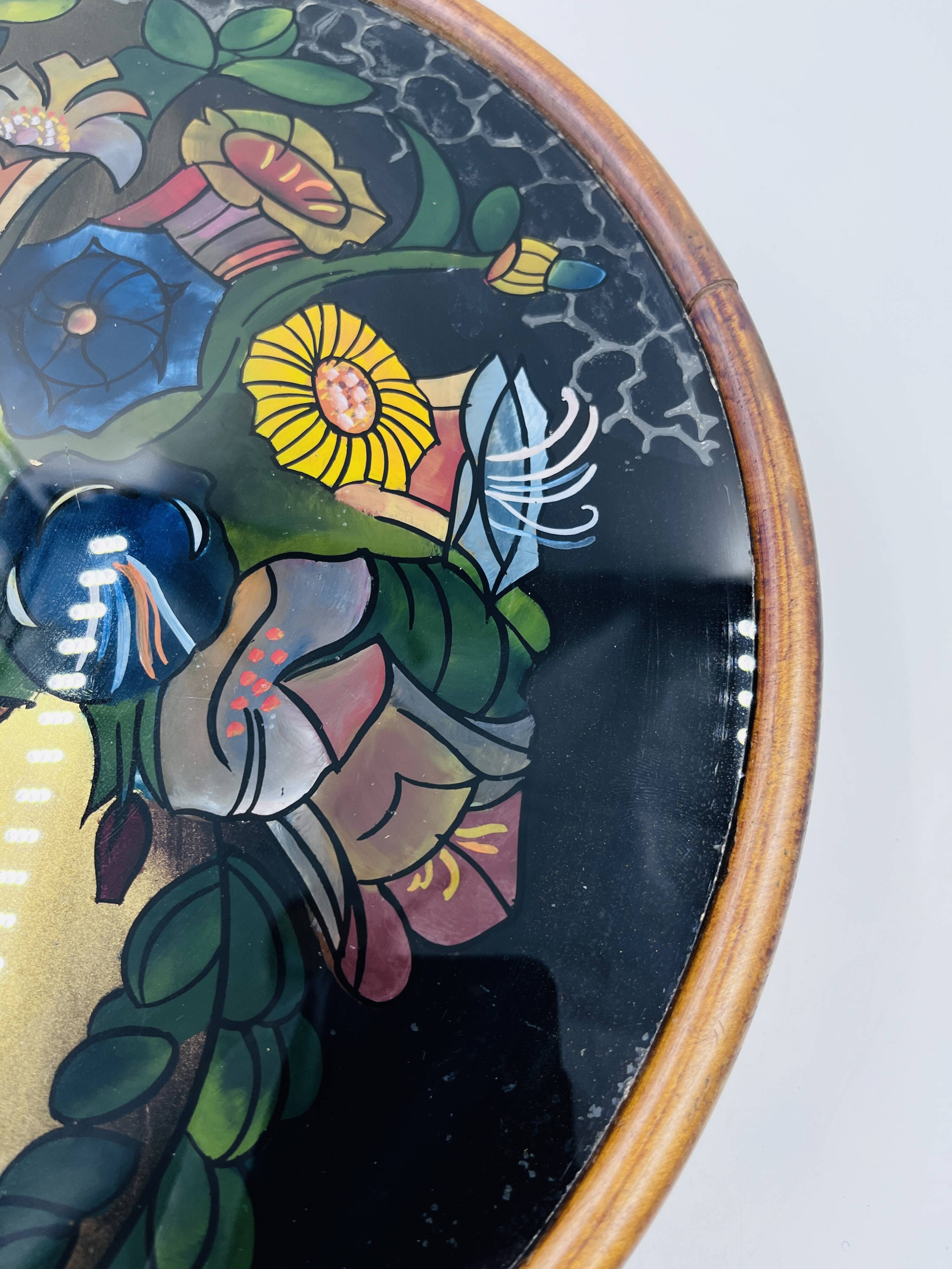 Art Deco painted glass pie dish