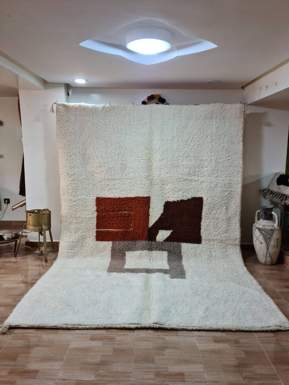 Beni Ouarain Rug Abstract Design - Natural Wool - Earth Tones -