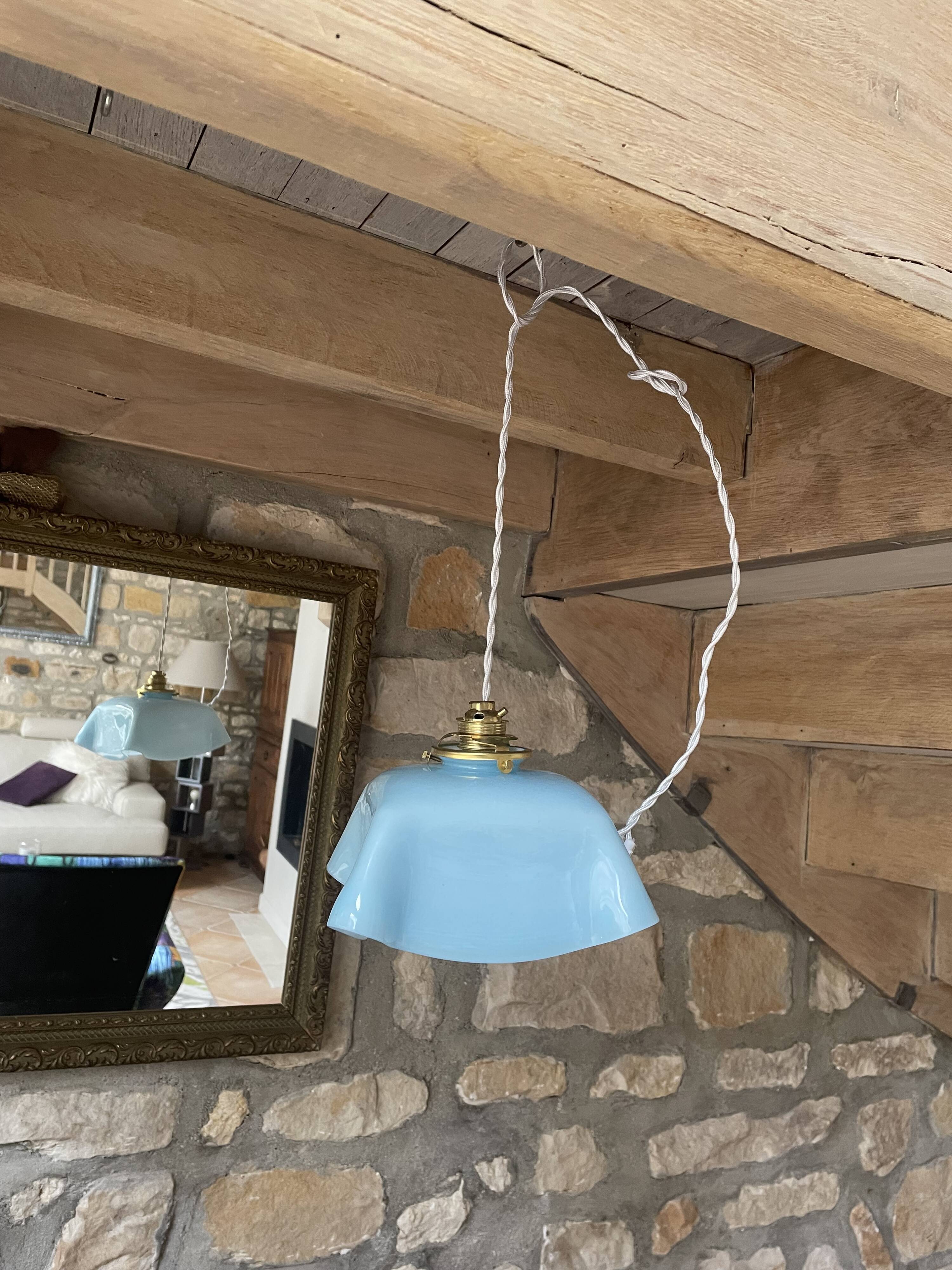Vintage opaline blue pendant lamp