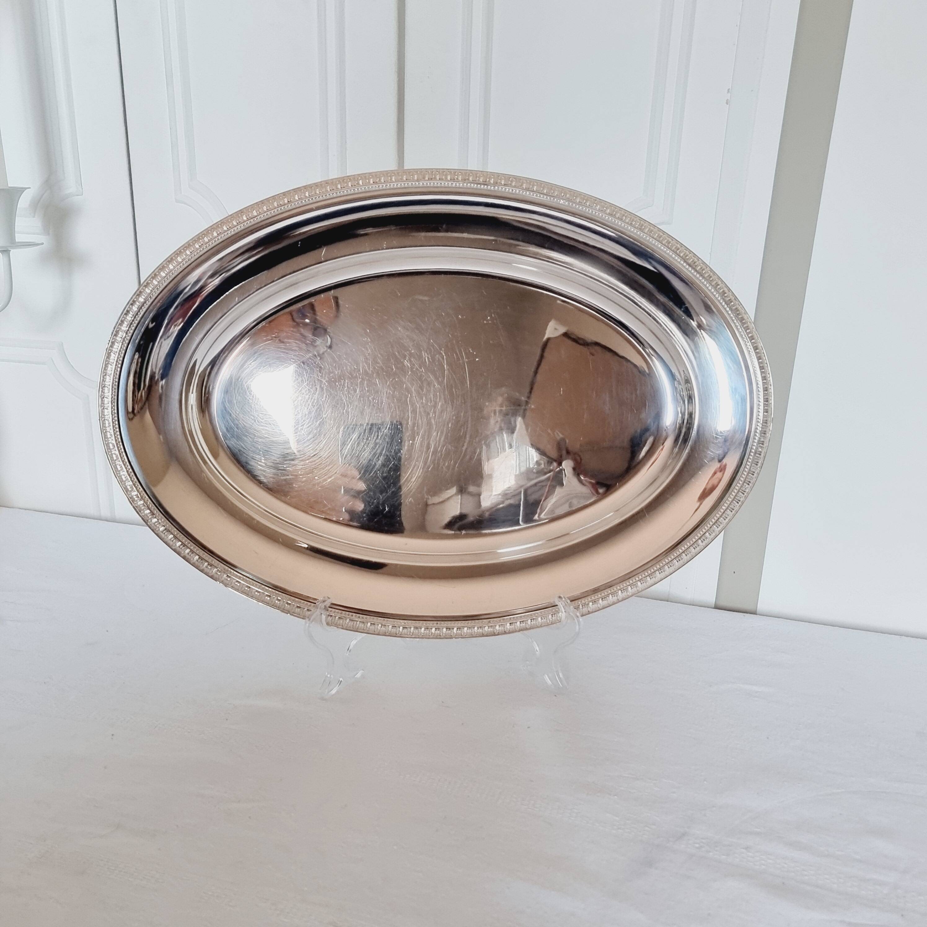 Oval silver metal tray Christofle Gallia Malmaison model