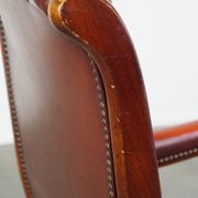 Red cowhide leather English Chesterfield armchair combined with wood