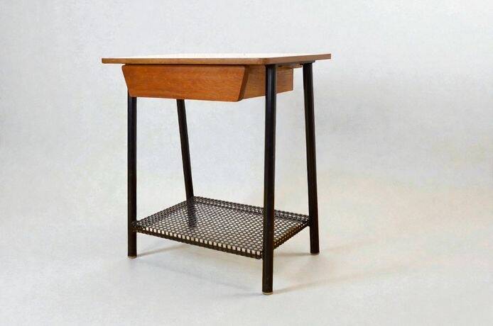 Nightstand Wood & Metal Modernist Vintage 1950s / 1960s