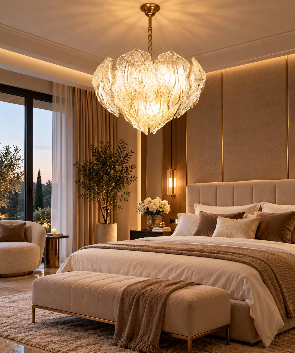 Amazing Large Murano Glass Gold Leaves Chandelier