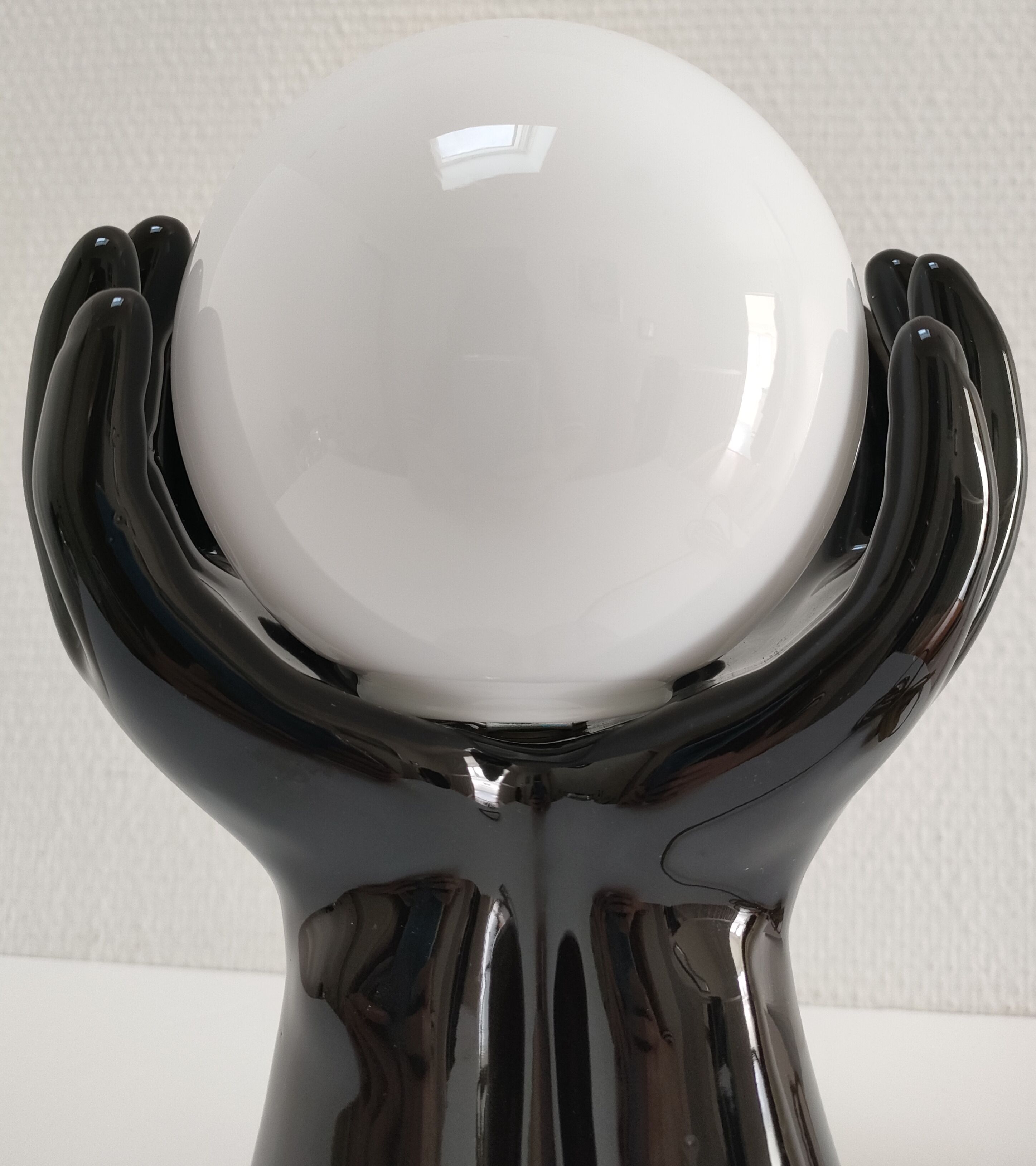 Black ceramic and opaline design hand lamp 90s