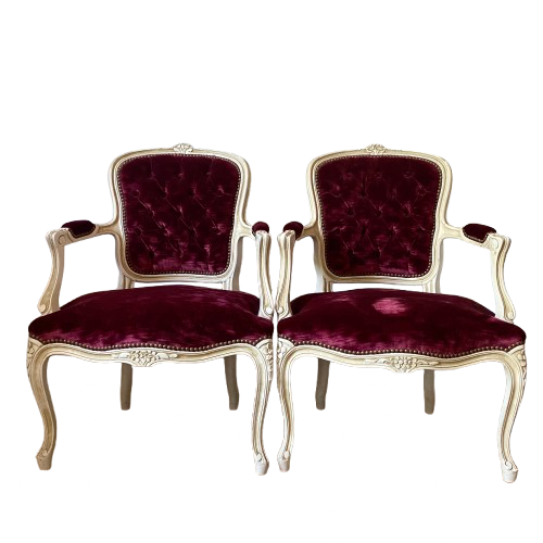 Pair of Louis XV style upholstered velvet armchairs