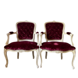 Pair of Louis XV style upholstered velvet armchairs
