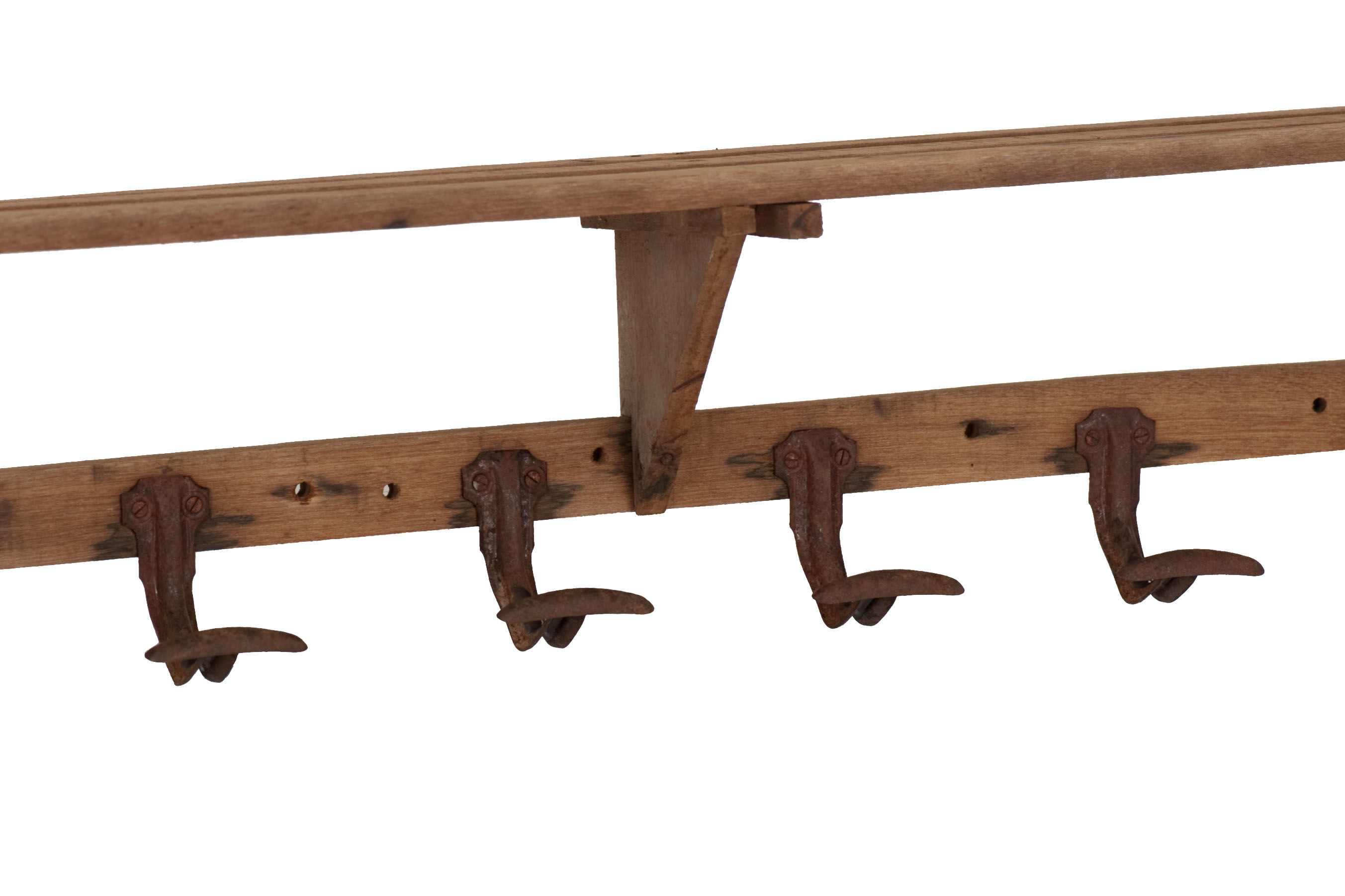 Wooden coat rack and hat rack wall with 8 hooks circa 1950