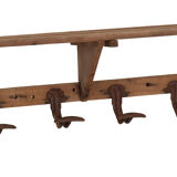 Wooden coat rack and hat rack wall with 8 hooks circa 1950