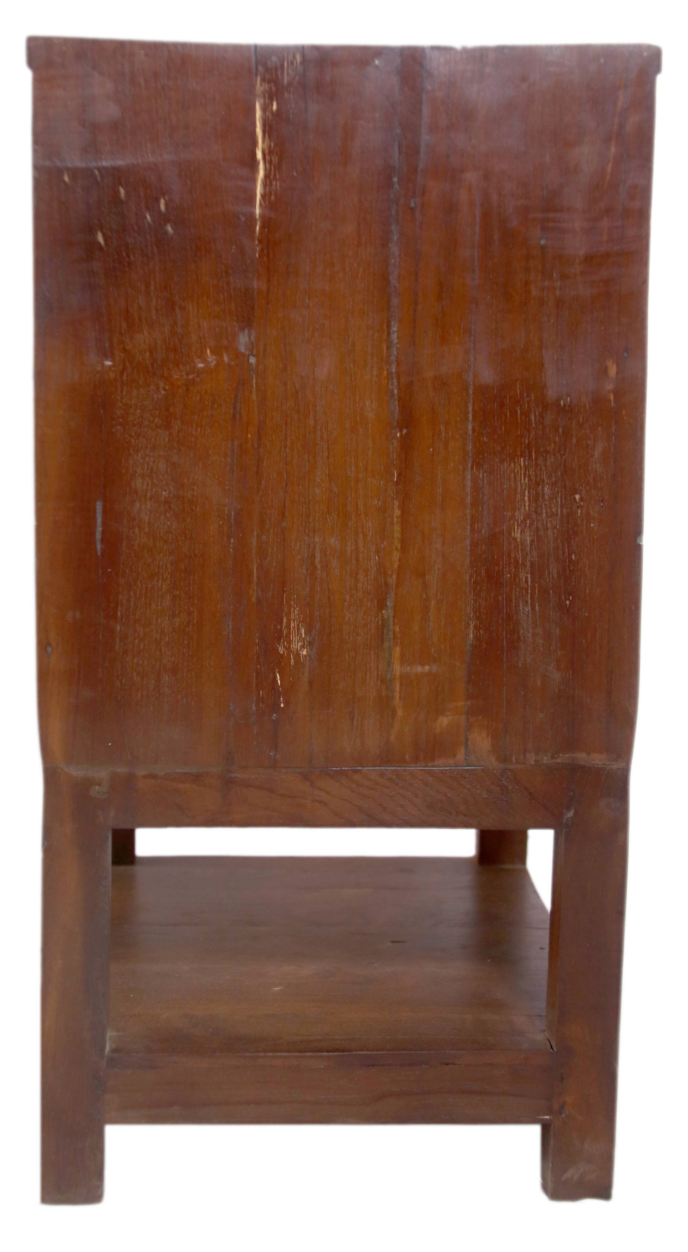 Former antique Burmese teak workshop cabinet with top glass tray