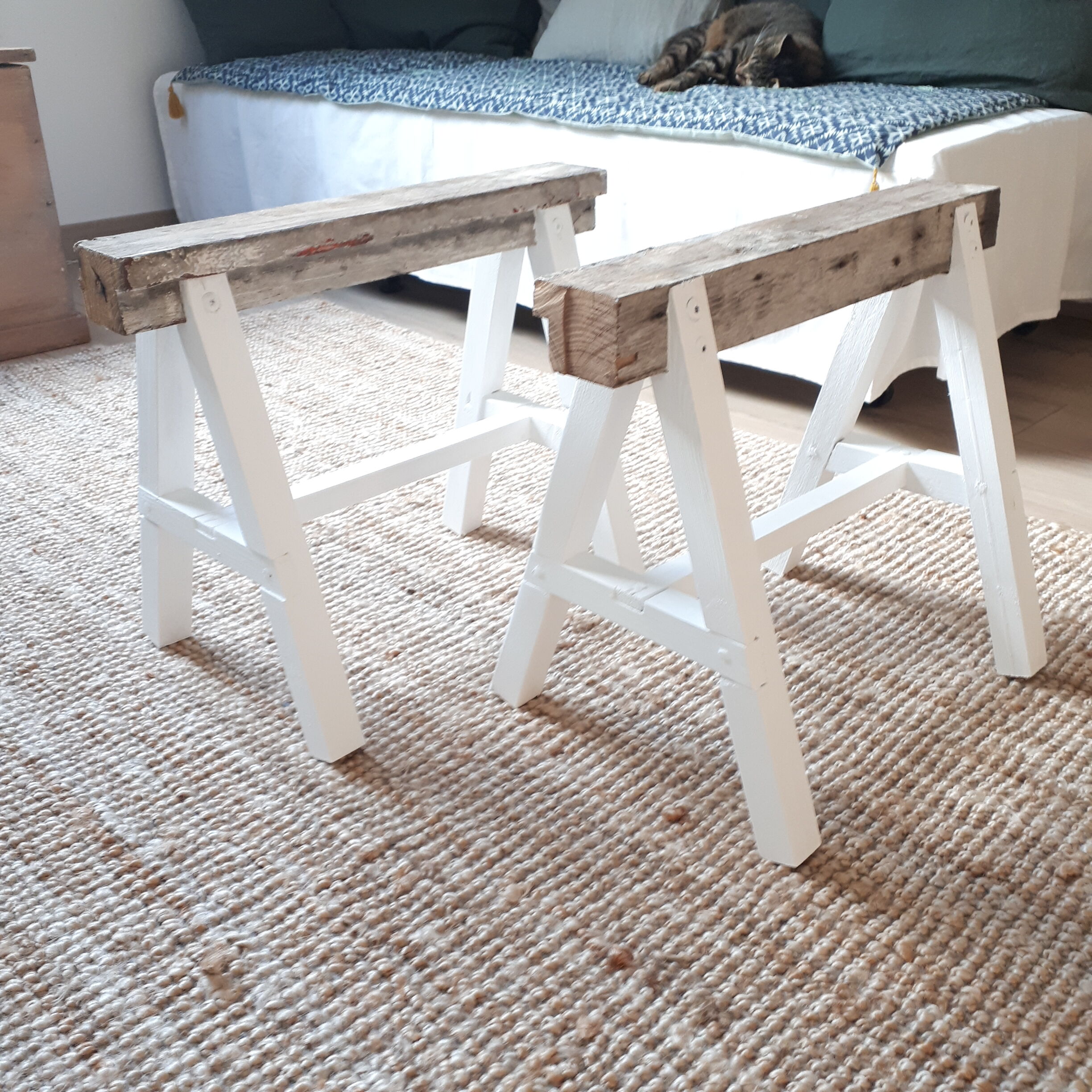 Industrial coffee table with trestles
