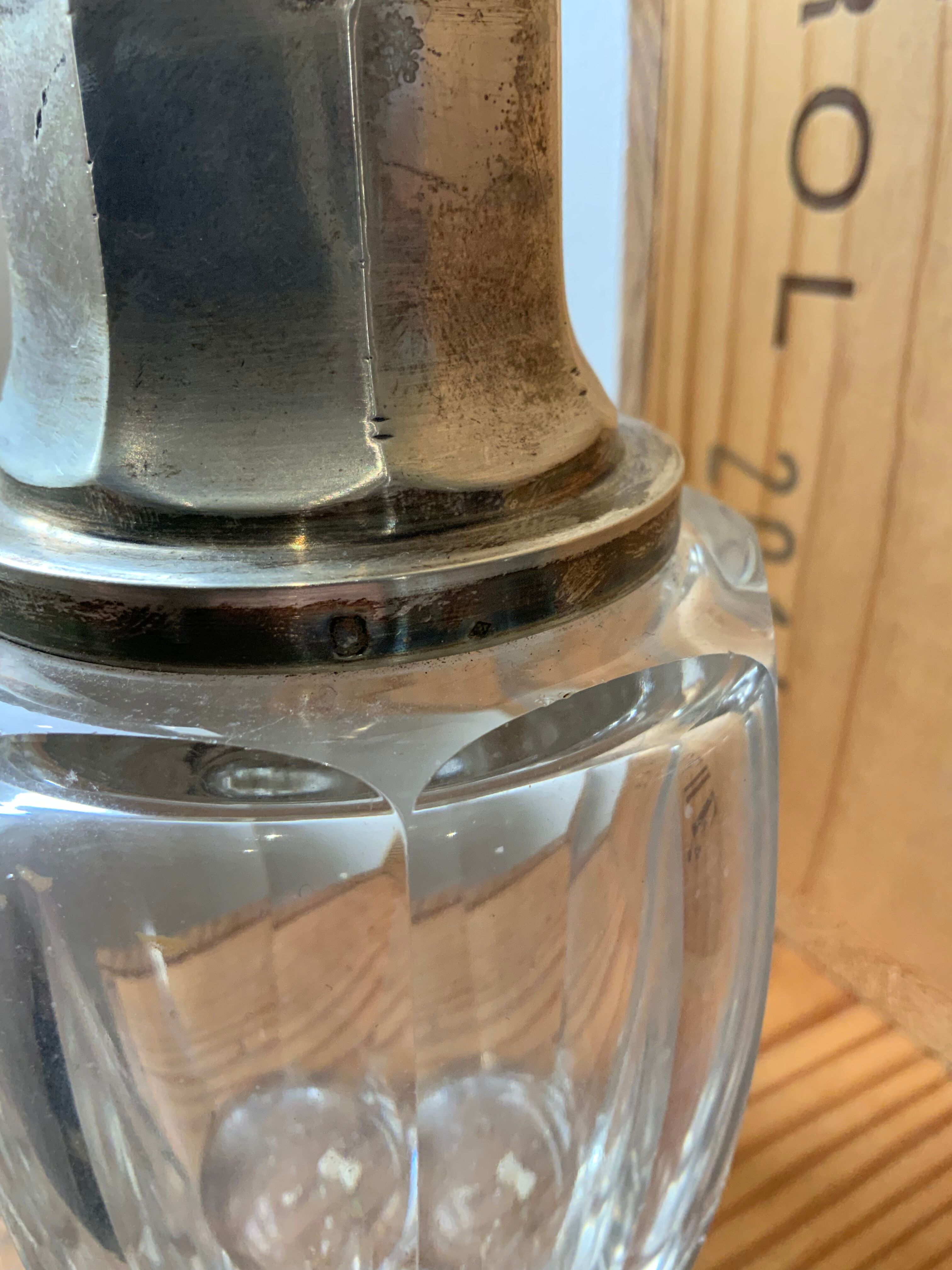 Antique crystal bottle and silver frame diamond punch perfume