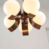 Vintage Italian Copper and Opaline Chandelier, 1970s