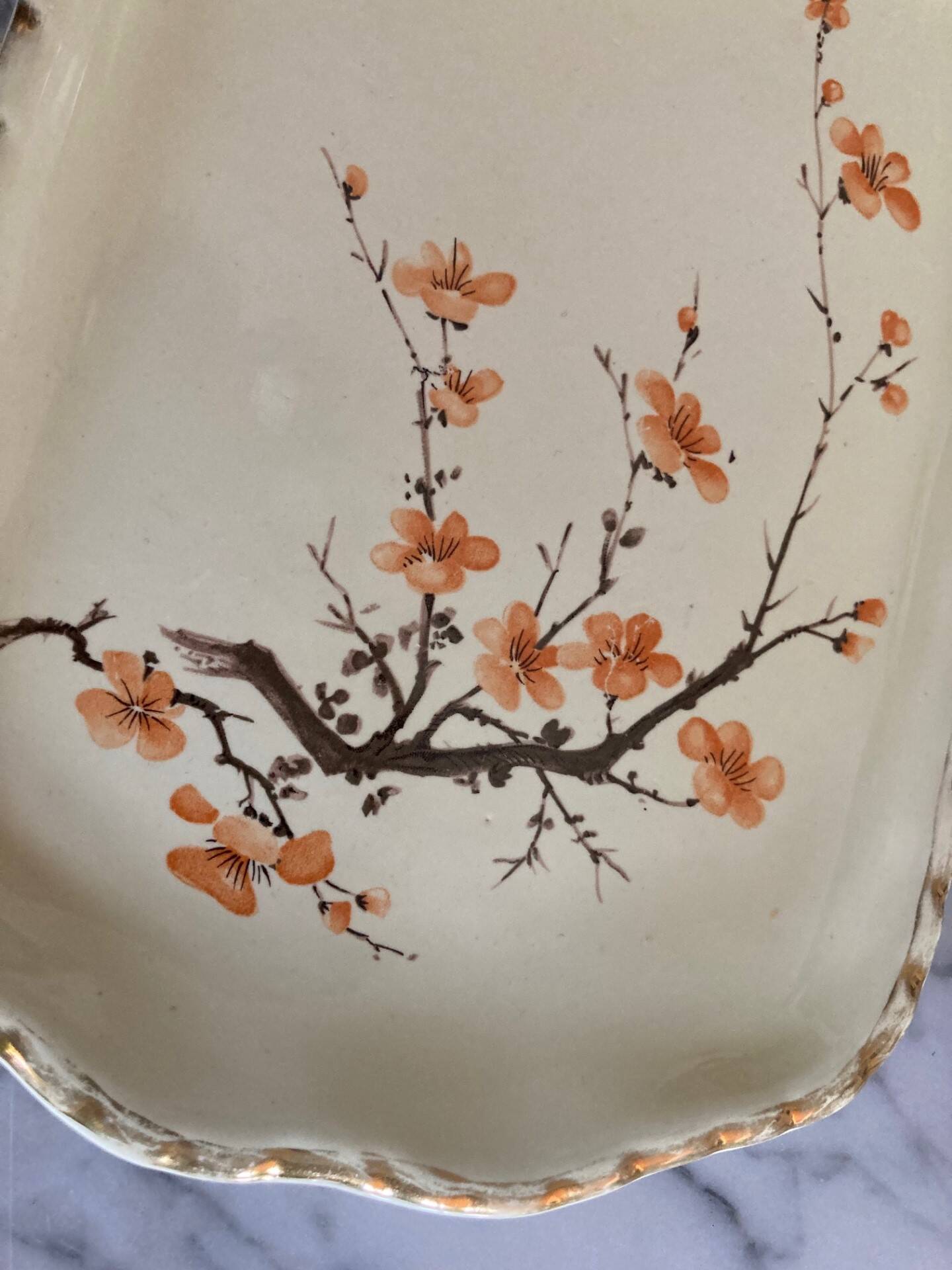 vintage cake dish, cherry blossoms, Salins