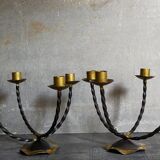 Pair of wrought iron candle holders four arms 50s