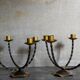 Pair of wrought iron candle holders four arms 50s