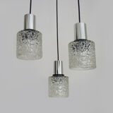 Suspension waterfall vintage in chrome polished and glass chiseled 3 lights 70s