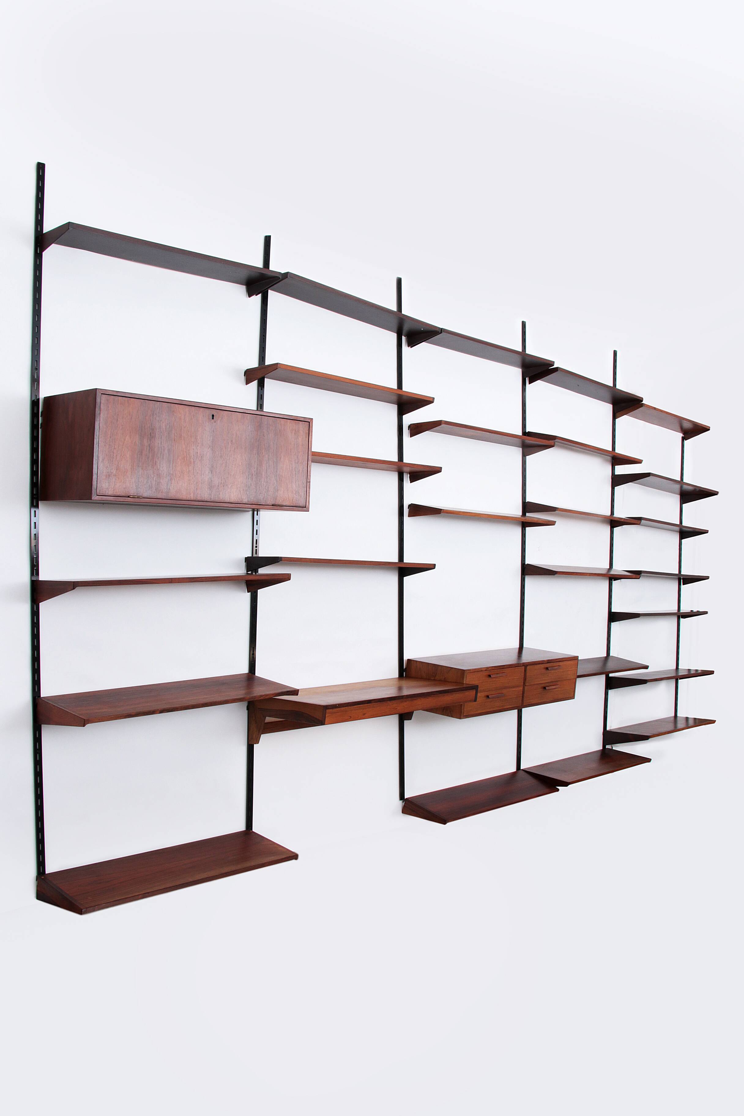 Modular Dark wooden Wall System from Kai Kristiansen - FM Møbler