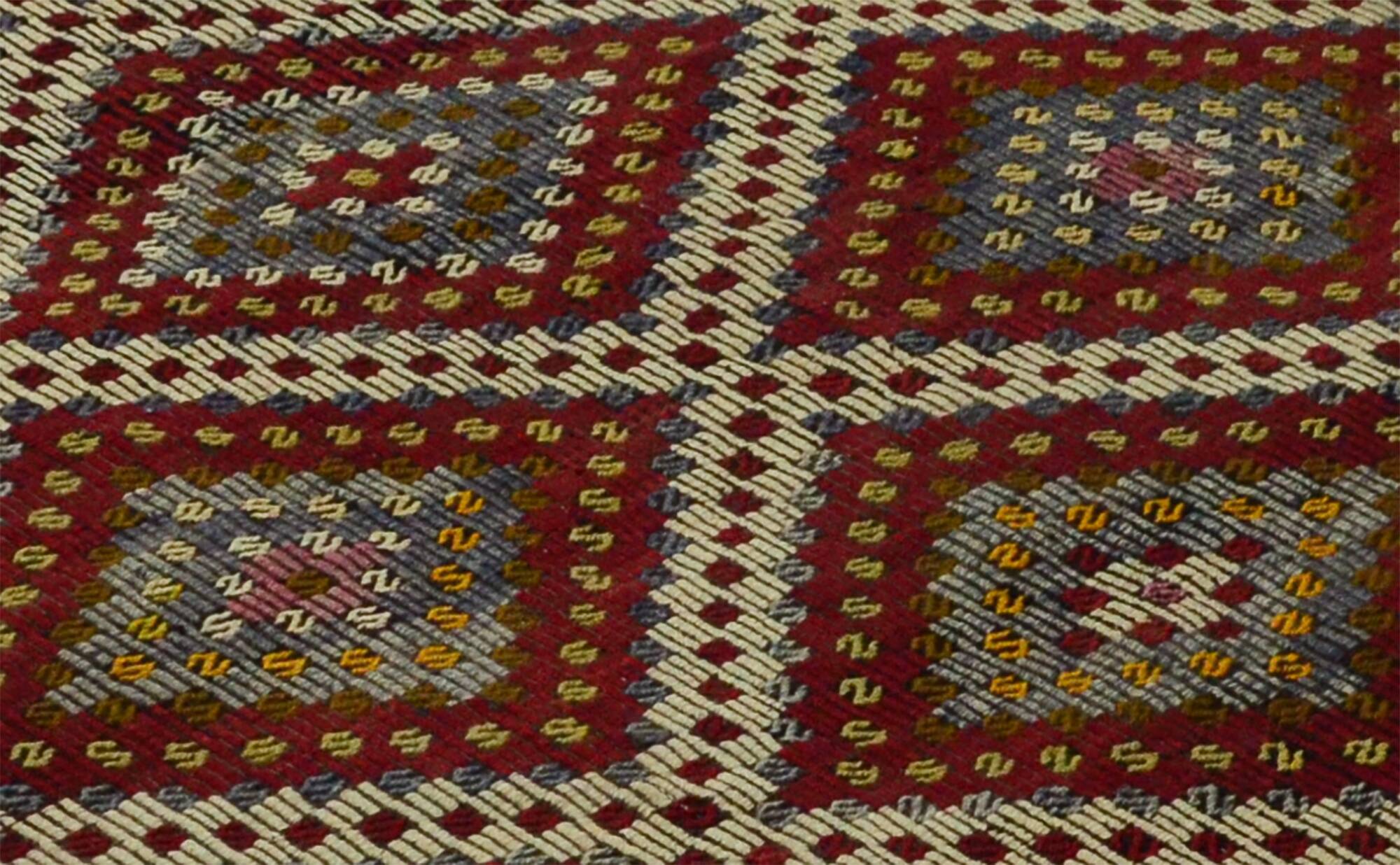 Grand Turkish Kilim Usak Vintage 200x327 cm Geometric Handwoven