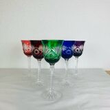 6 handmade crystal stemmed glasses from Lorraine, multi-colored