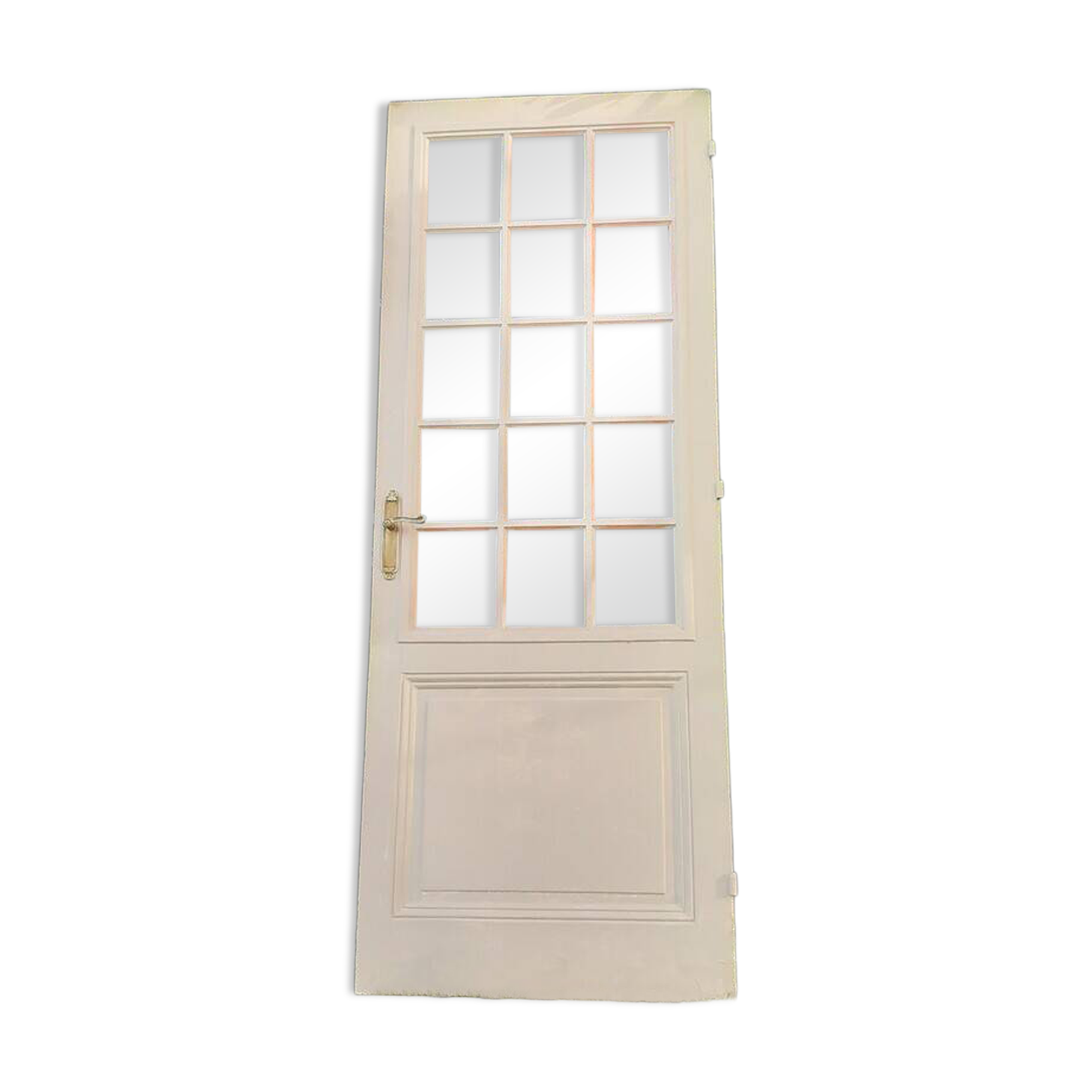 Porte ancienne de communication vitrée moulurée 218,5x83 15 petits carreaux