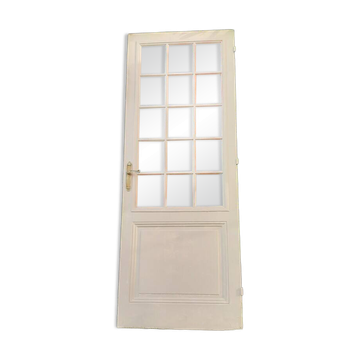Porte ancienne de communication vitrée moulurée 218,5x83 15 petits carreaux