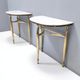 Pair of Nightstands / Console Tables with Marble Tops and Brass Legs, Italy