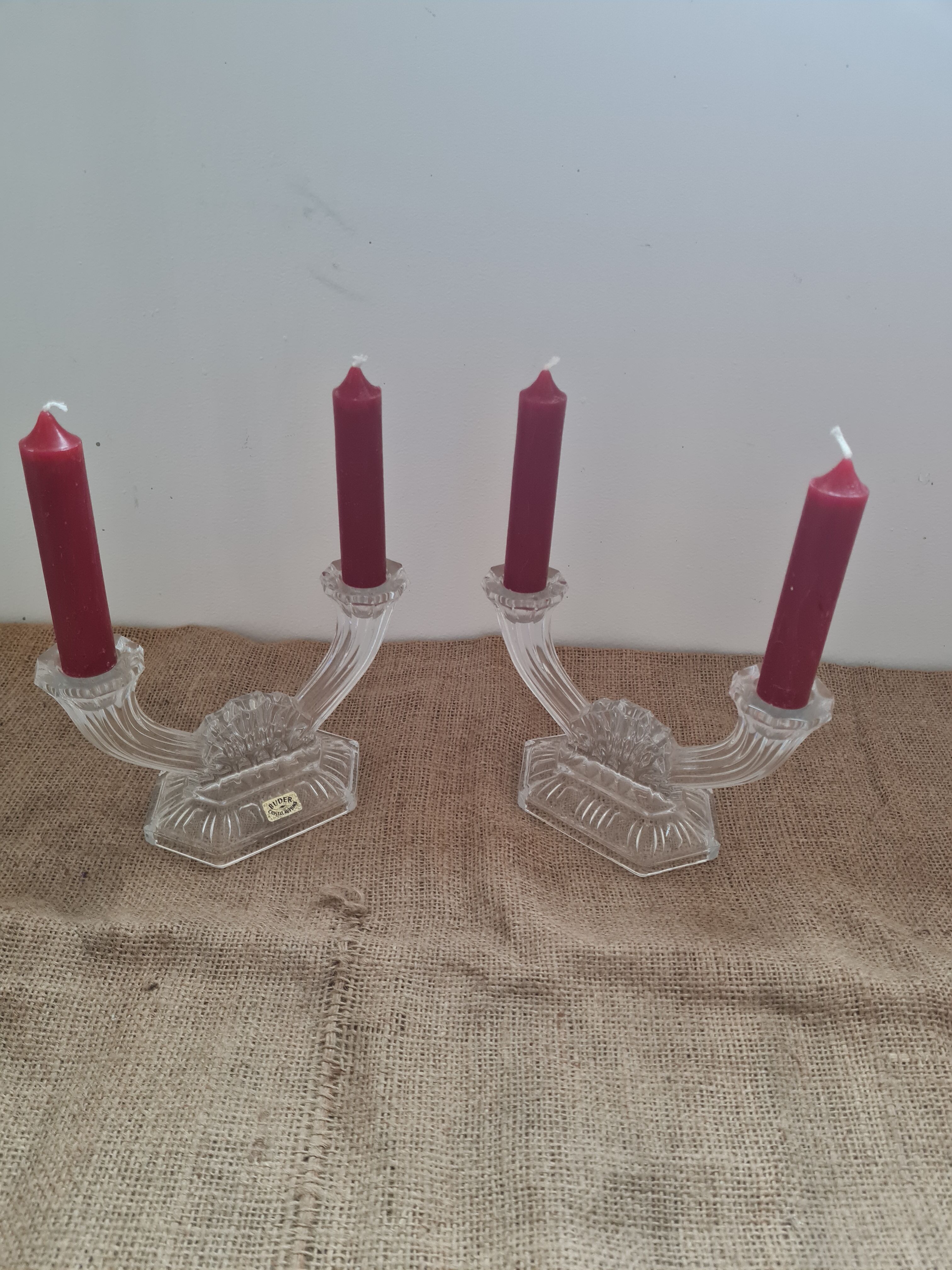 Pair of crystal candle holders