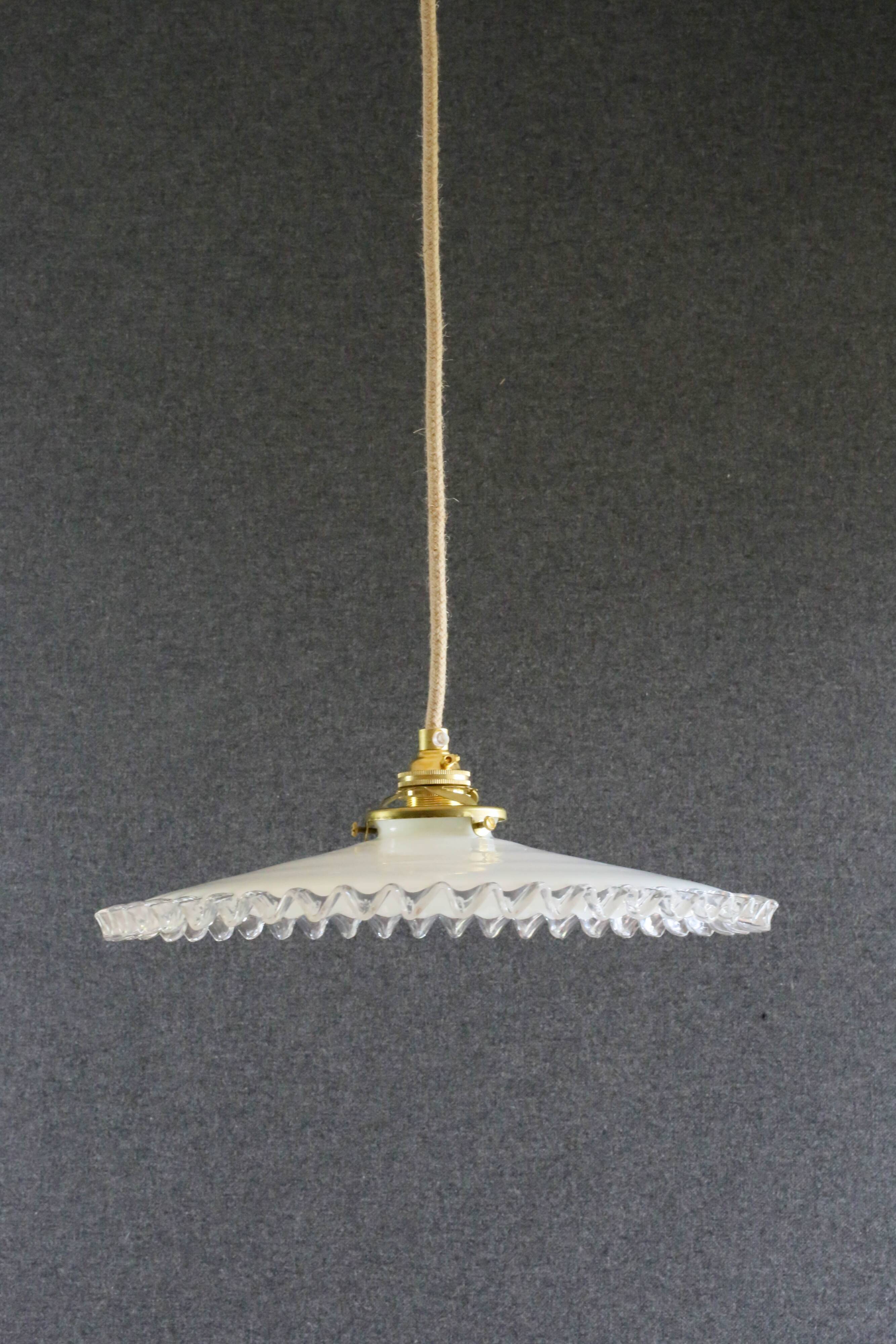 pendant light in antique glass - opaline - white - new socket and cable