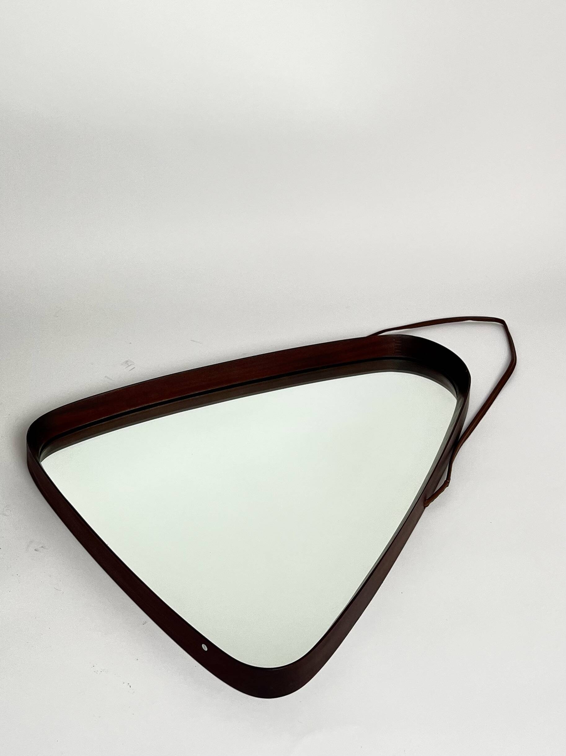 Miroir triangulaire en teck, Danemark, années 70