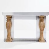 Manteau de cheminée Maison Jansen acier brossé pierre de taille 1968