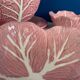 Soup tureen and bowl set with pink cabbage slip