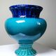 Turquoise & cobalt blue glazed earthenware vase/cache-pot by D. Dinis, 1960s-80s.
