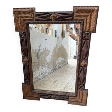 Miroir Tramp art 1900 folk art France