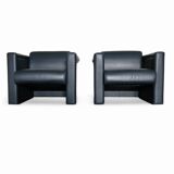 Pair / Trix and Robert Haussmann / Dark grey leather chairs by Knoll