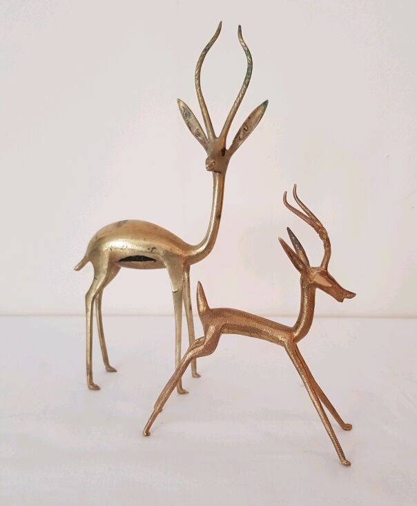 Trio gazelles and antelopes in brass and bronze