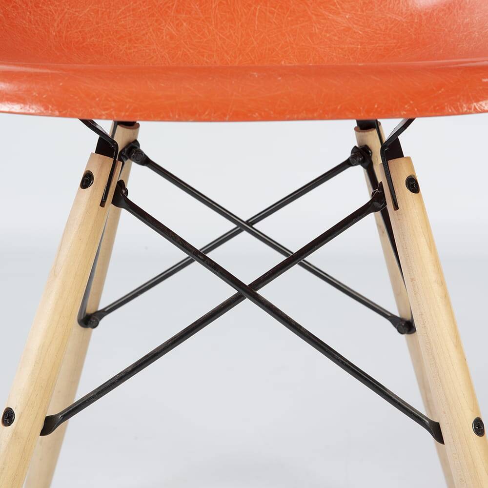 Orange Pair (2) Herman Miller Original Eames DSW Dining Side Shell Chairs