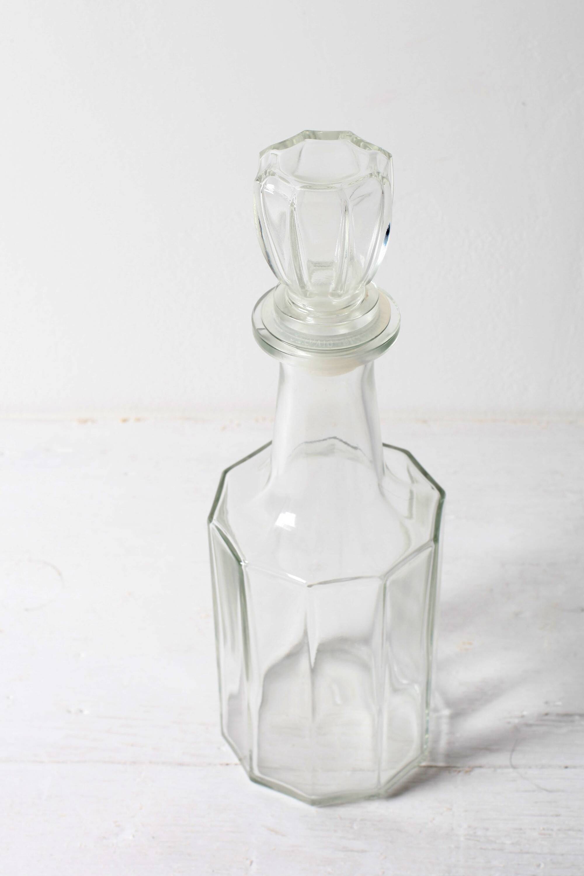 Vintage Italian Clear Glass Decanter / Marked “O.R. brevettato”