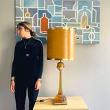 Large Regency style amber lucite table lamp