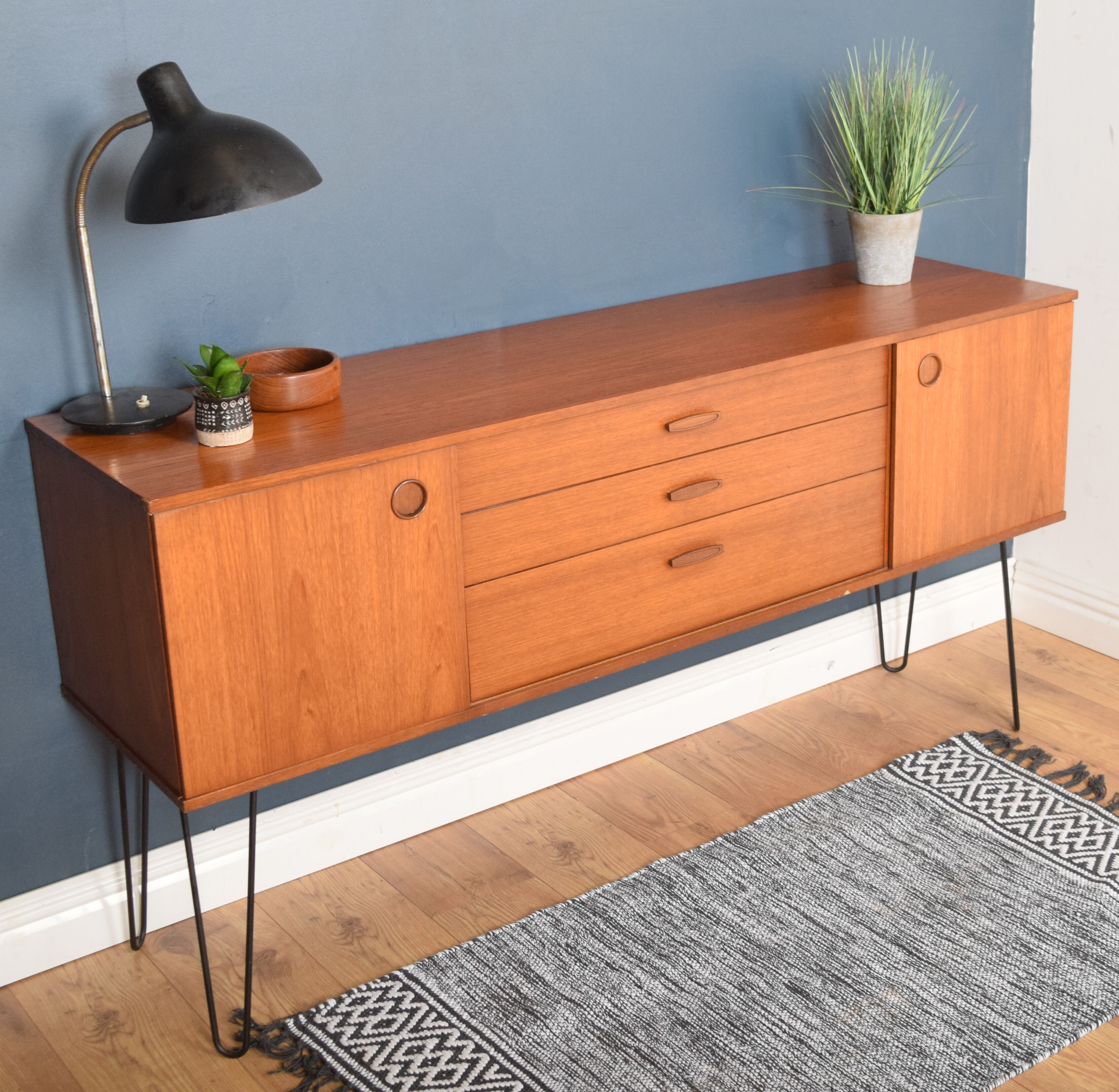 Restored Teak 1960s Avalon Retro Sideboard Hairpin Legs