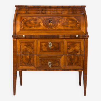 Biedermeier Secretary Desk with Roll Top and Walnut Marquetry, Germany, 19th Century