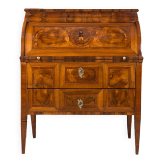 Biedermeier Secretary Desk with Roll Top and Walnut Marquetry, Germany, 19th Century