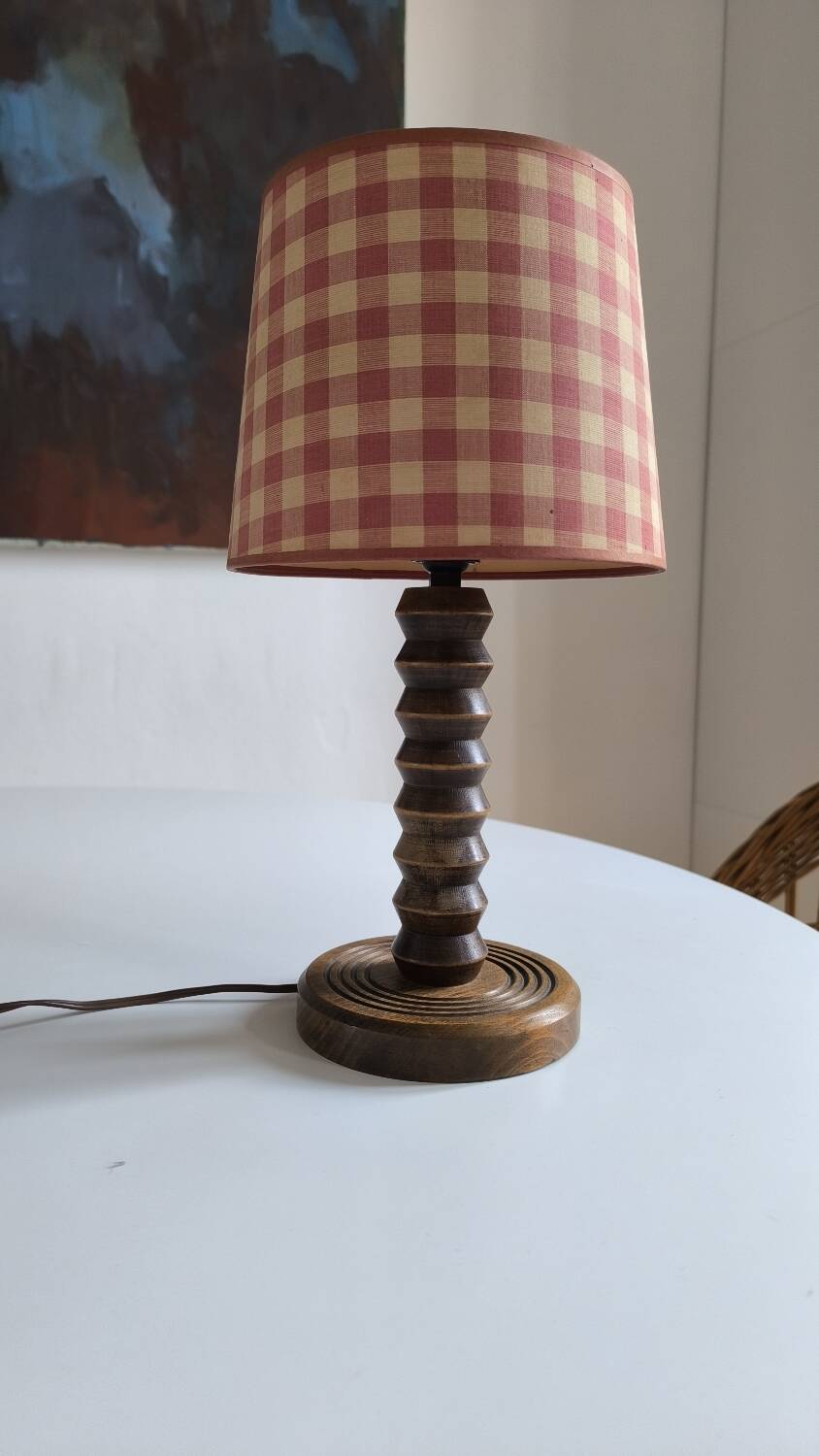 Charles Dudouyt style turned wood table lamp