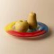 Vintage Murano glass bowl - blue, red, and yellow glass with bubbles - Italy 1980s - Pop Art design