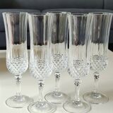 Set of 5 Champagne Flutes/Arques Crystal/Longchamp Model. Diamond tips